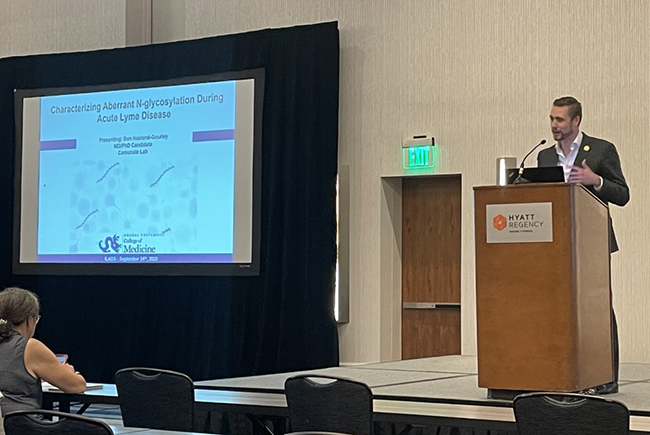 Ben Haslund-Gourley, MD/PhD candidate, Department of Microbiology and Immunolgy, presented 'Immunoglobulin N-glycosylation Discriminates Acute Lyme disease from Endemic Healthy Controls and Mimic Diseases – A Novel Diagnostic and Prognostic.'