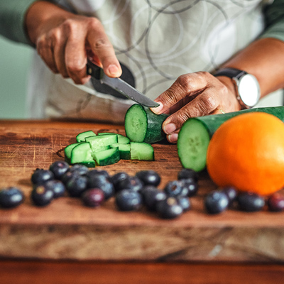 Cooking a healthy meal at home.